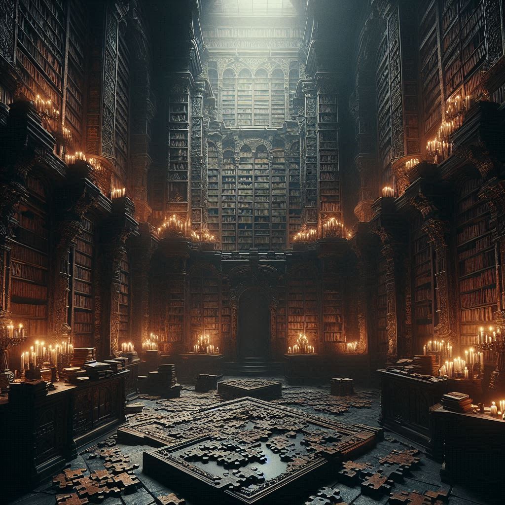 مكتبة الألغاز بمظهر دارك بقياس 500500